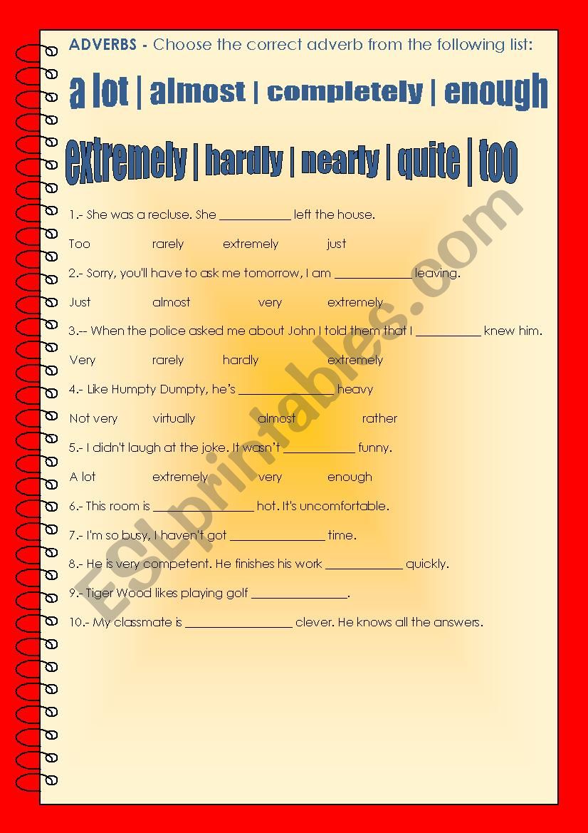 ADVERBS worksheet