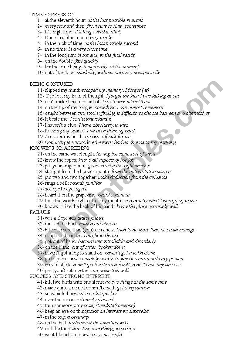 idioms worksheet