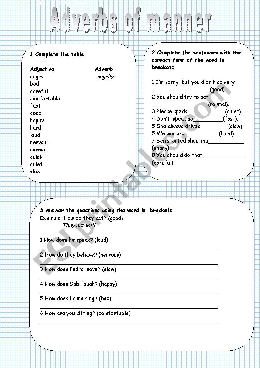 Adverbs of manner worksheet