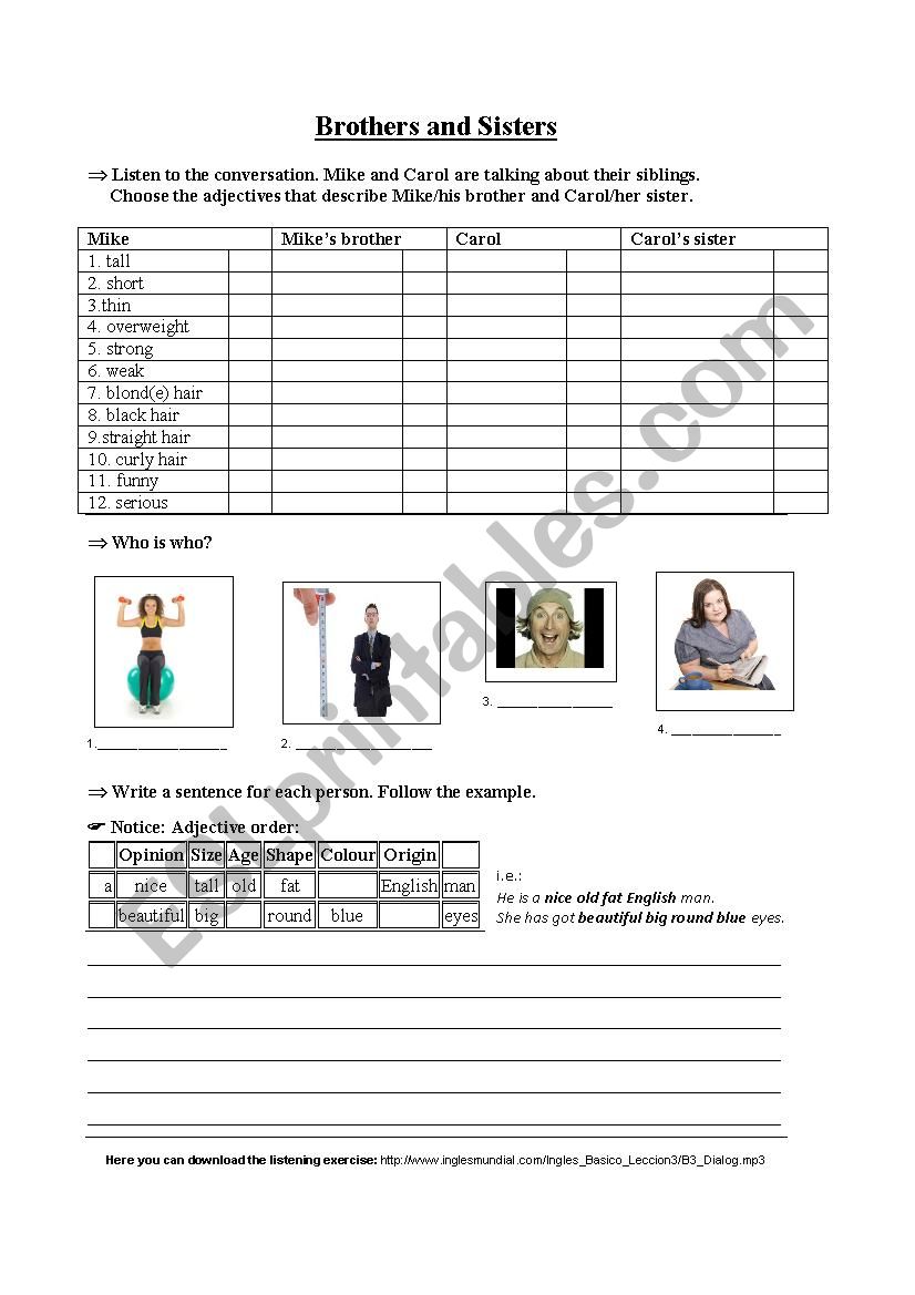 Brothers and sisters worksheet