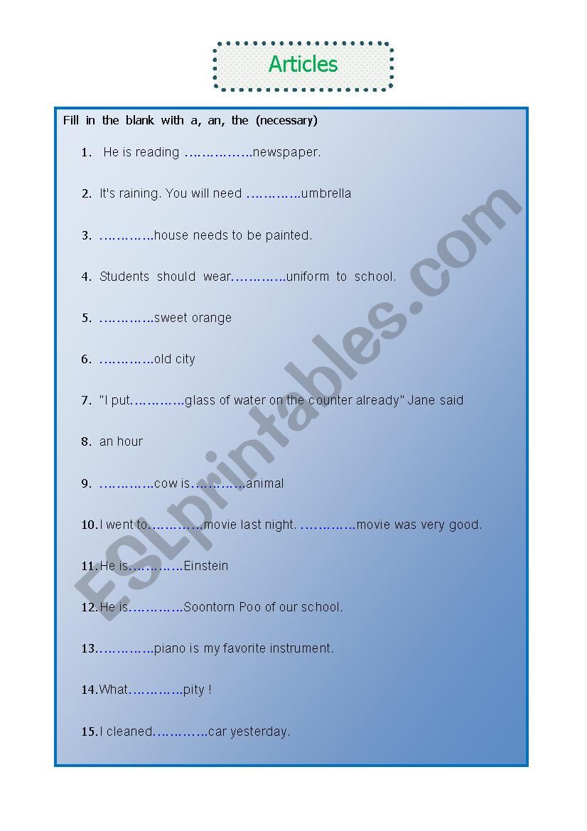 Article worksheet