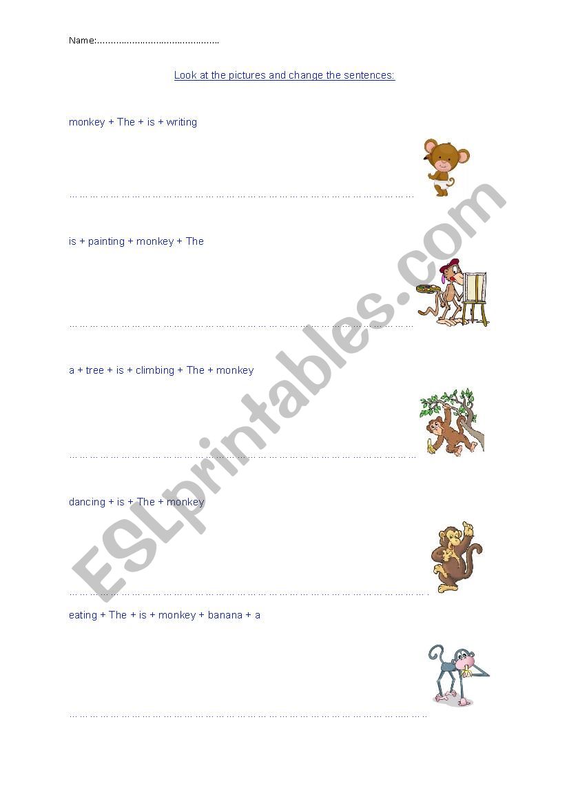What is the monkey doing? worksheet