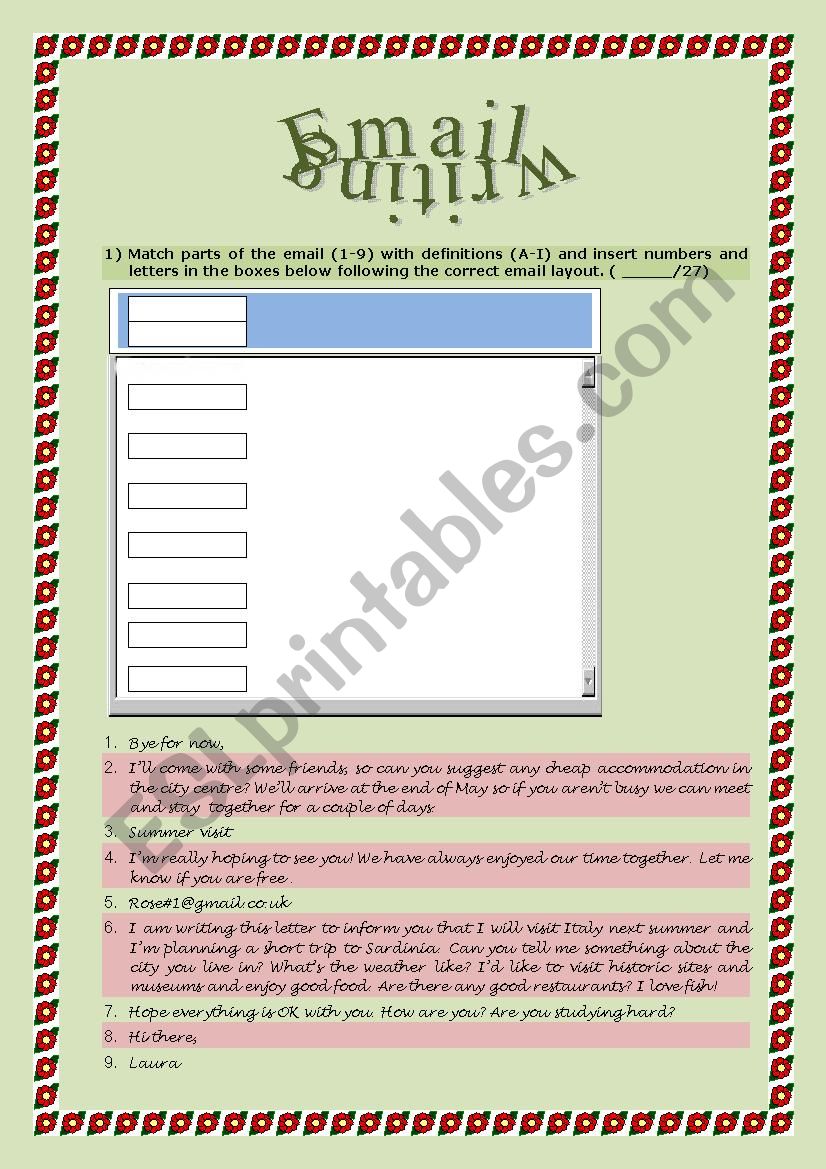 email writing worksheet