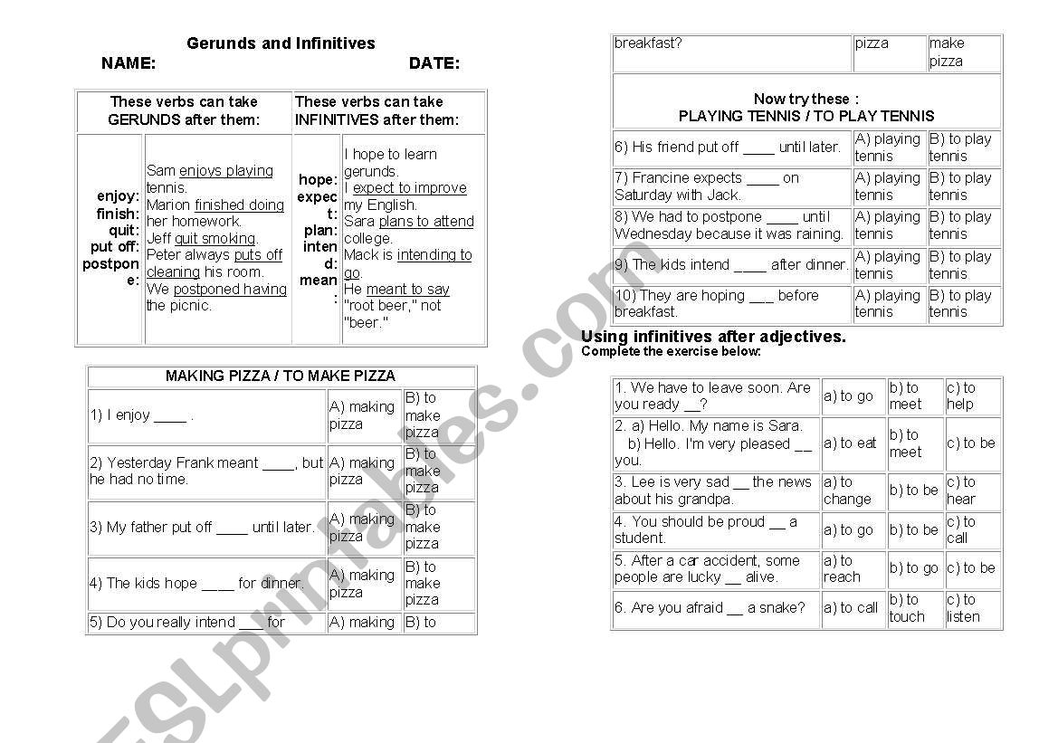 gerunds worksheet