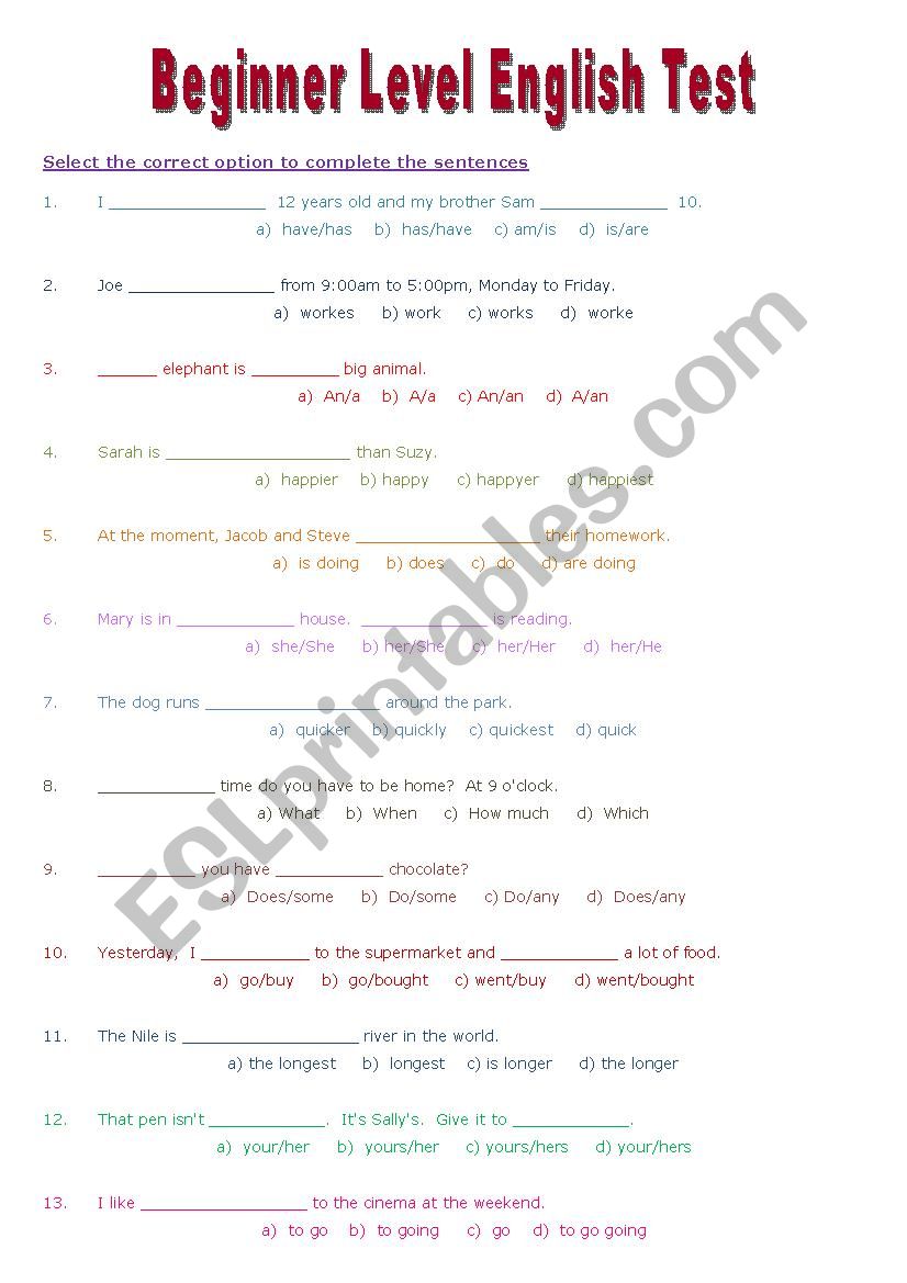 End of Beginner Book  Level Test