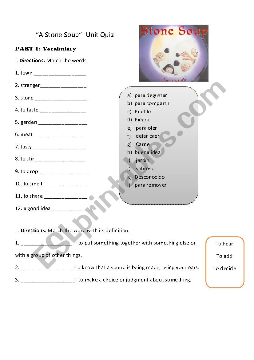 A Stone Soup worksheet