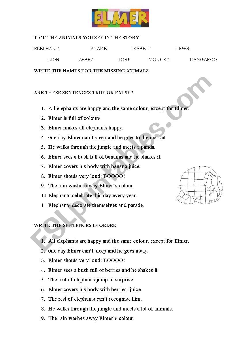 ELMER WORKSHEET worksheet