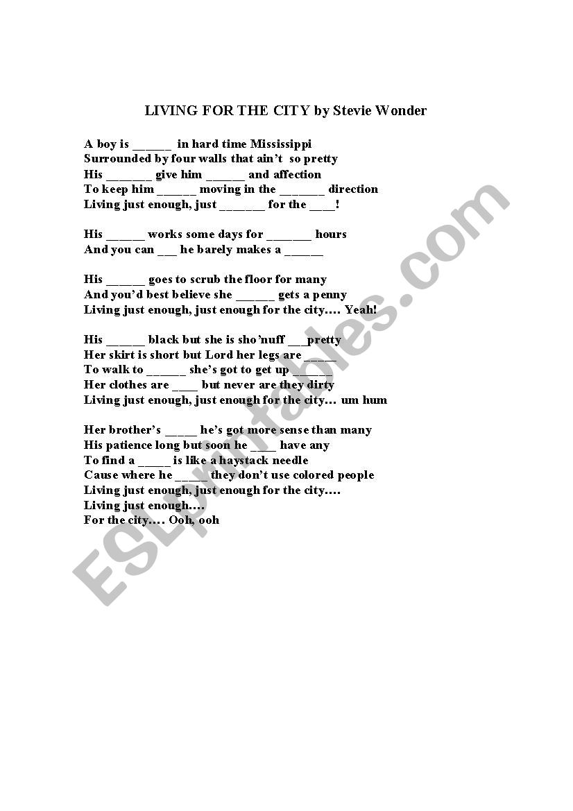 Living for the City by Stevie Wonder 