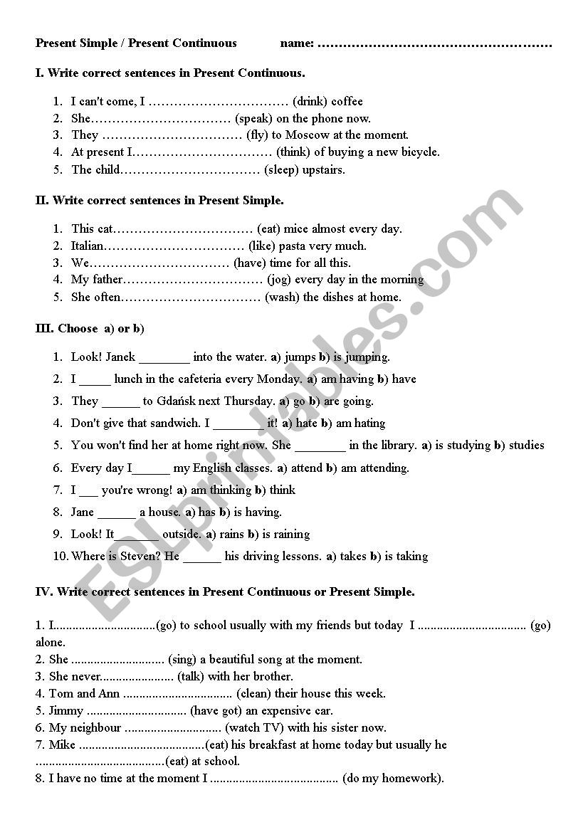 Present Simple and Present Continuous Test