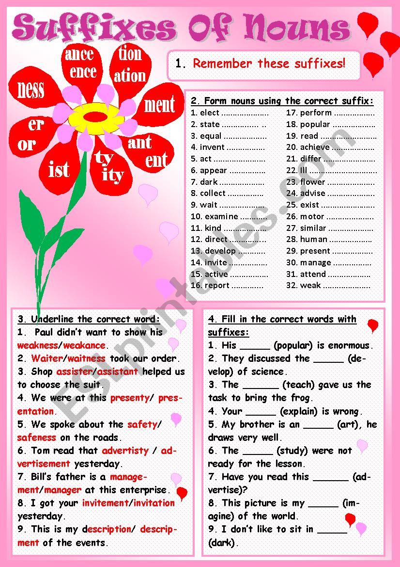 Suffixes Of Nouns worksheet