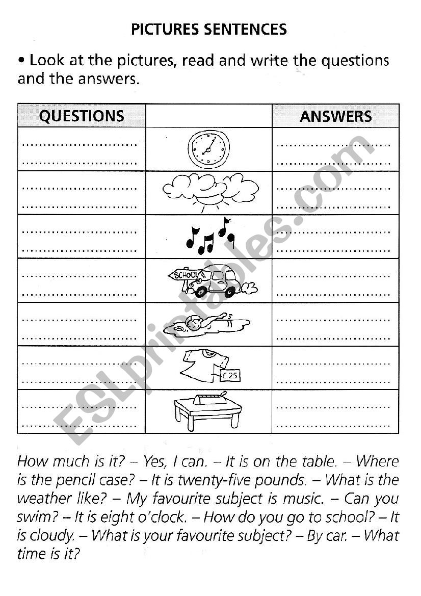 PICTURES SENTENCES worksheet