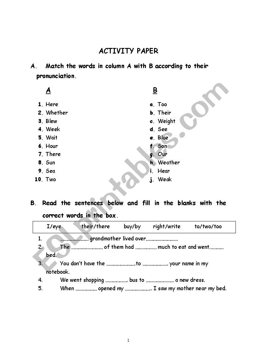 pronunciation worksheet