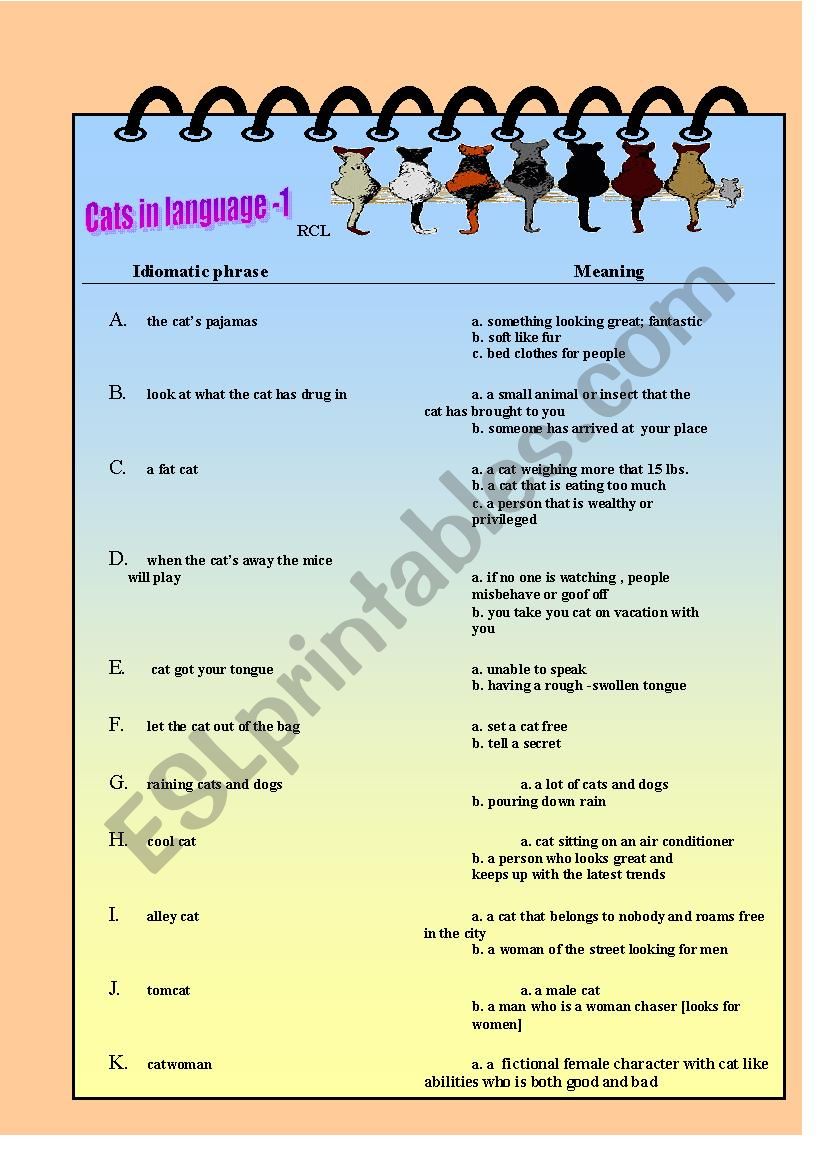 Cats in Language worksheet