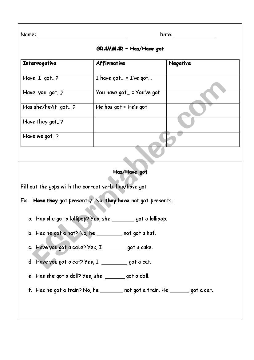 have/has got worksheet