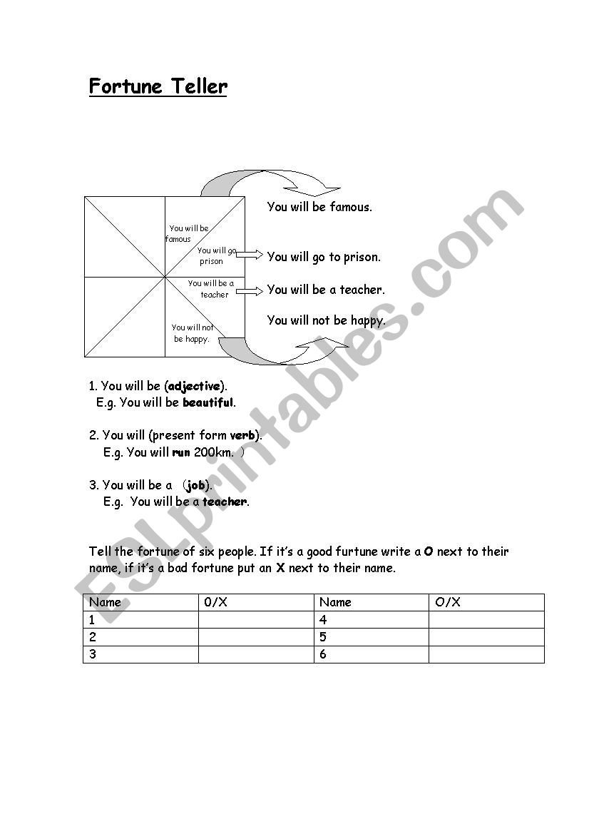 Will - Fortune Teller worksheet