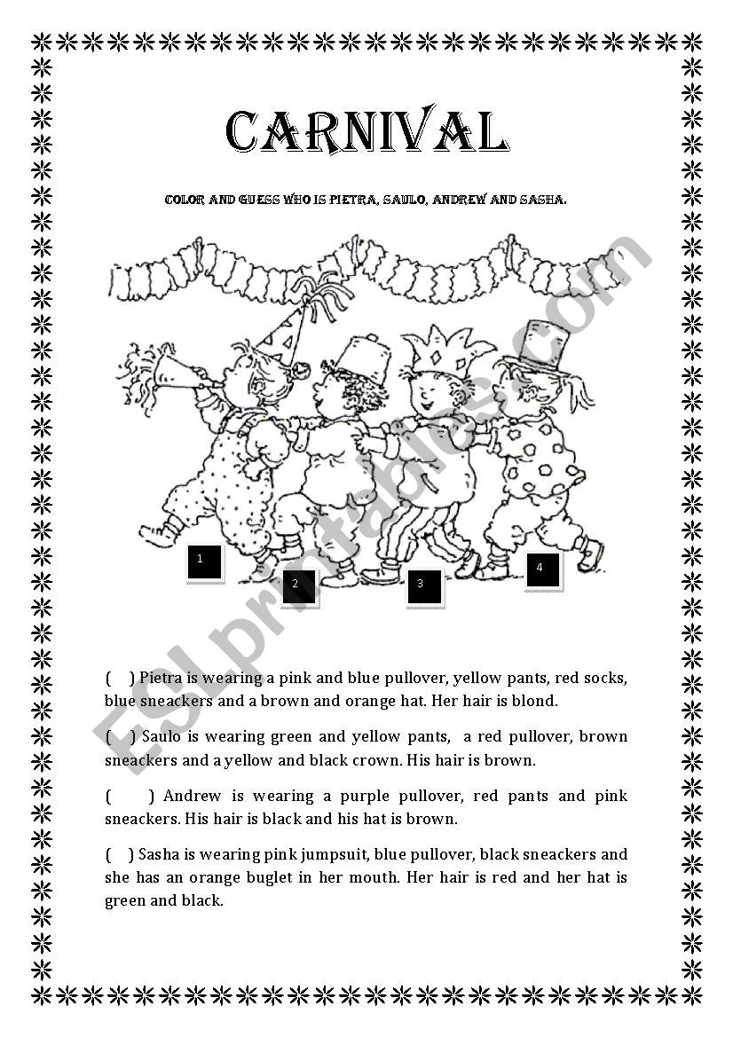 CARNIVAL GUESS WHO worksheet