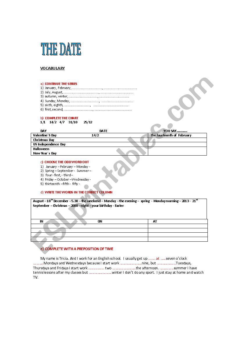 DATES worksheet