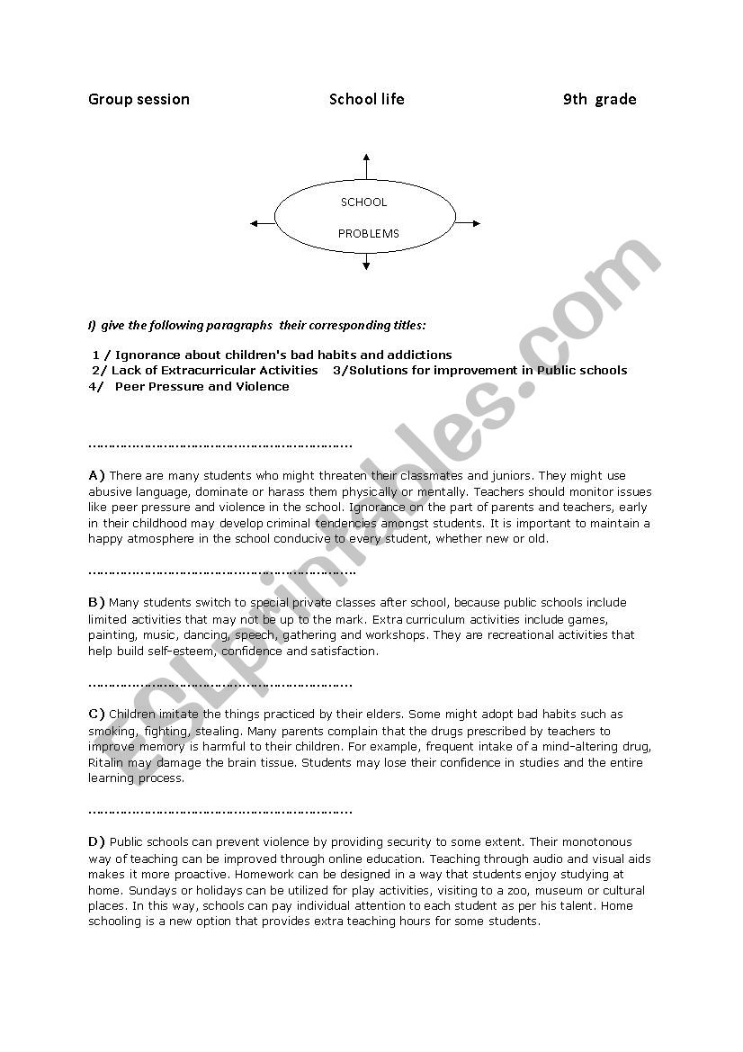 school lifr worksheet