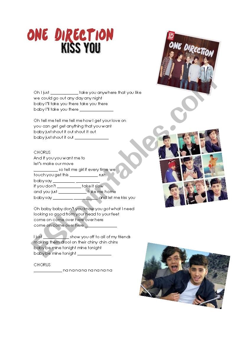 Kiss you by One Direction worksheet