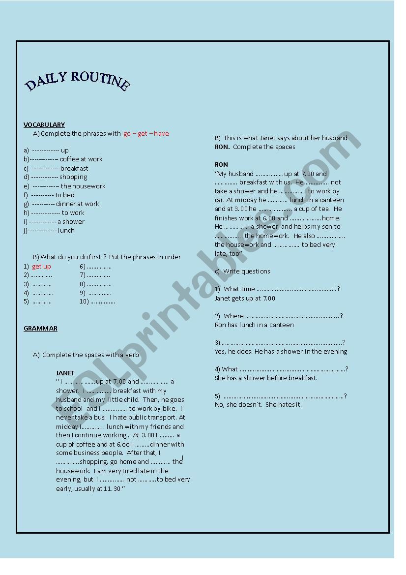 DAILY ROUTINE worksheet