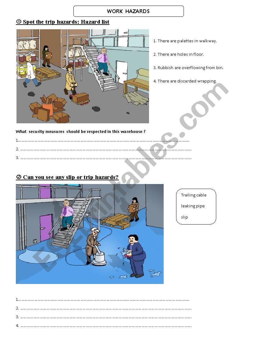 WORK HAZARDS worksheet