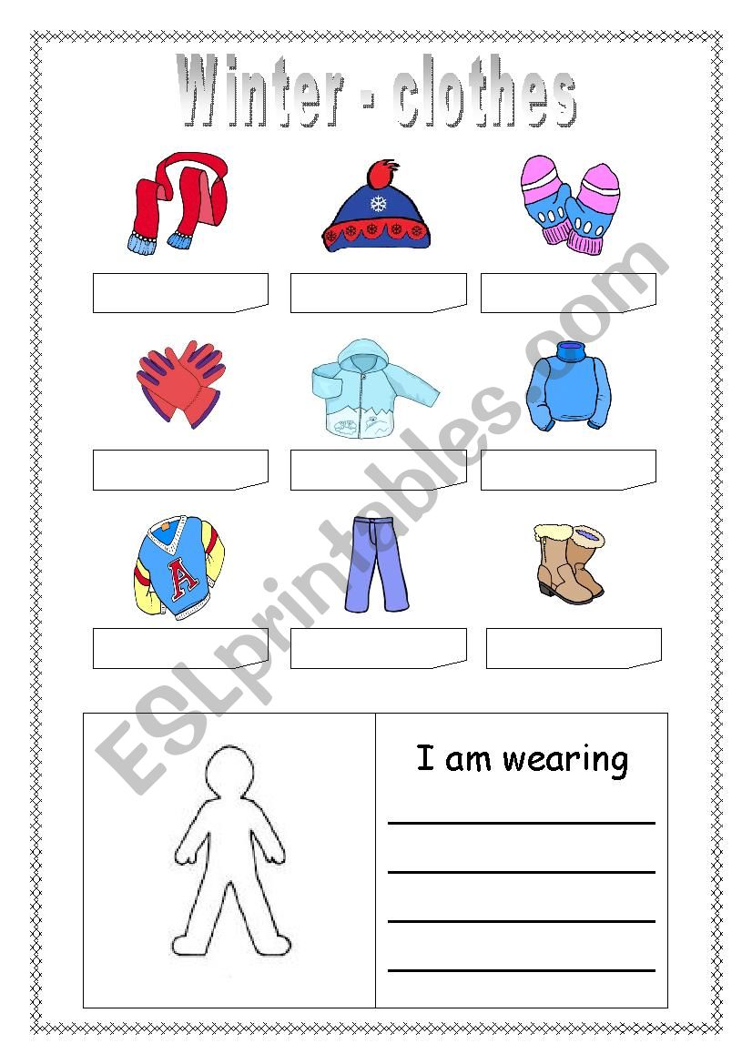 Winter clothes - matching worksheet