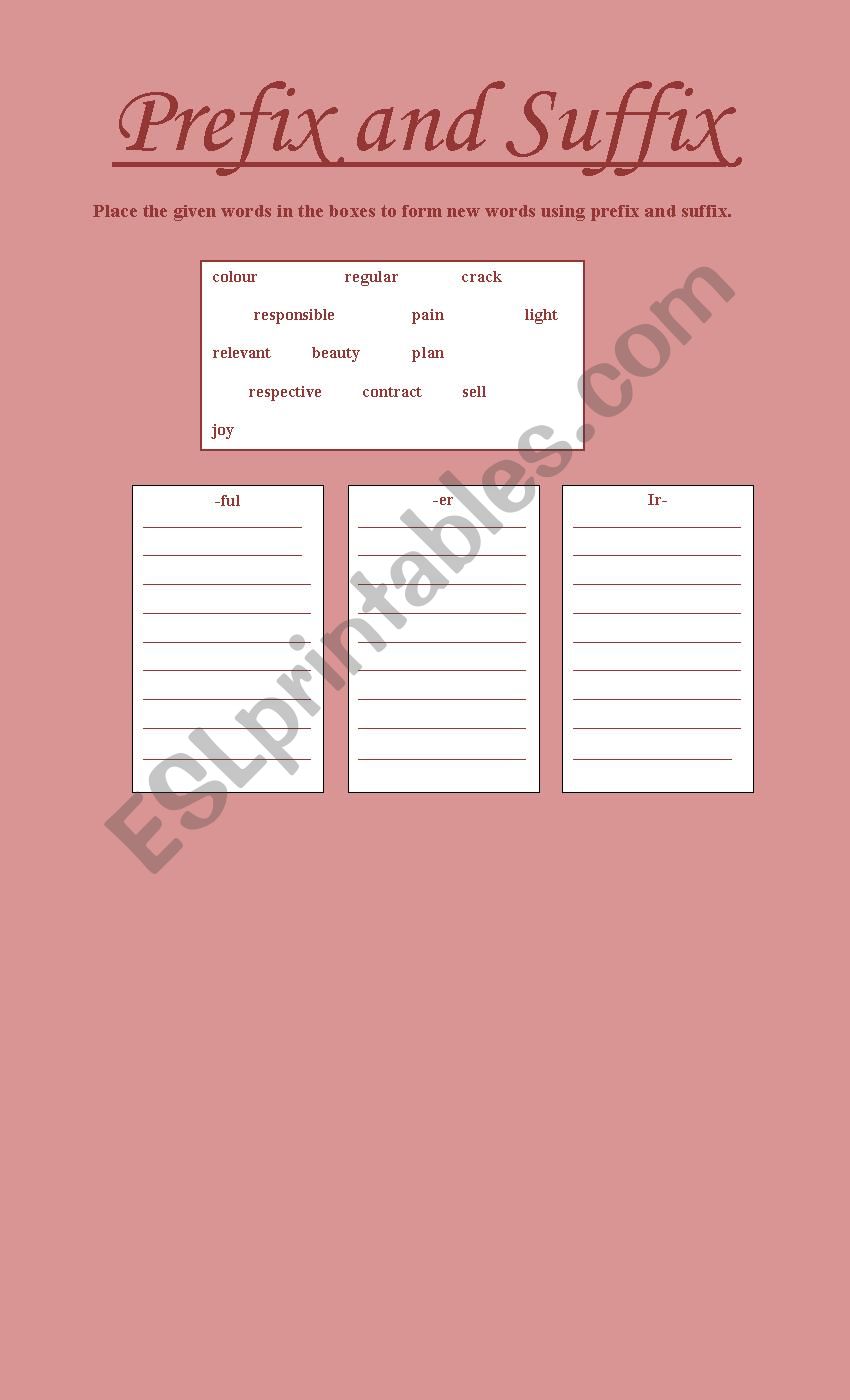 Prefix and suffix worksheet