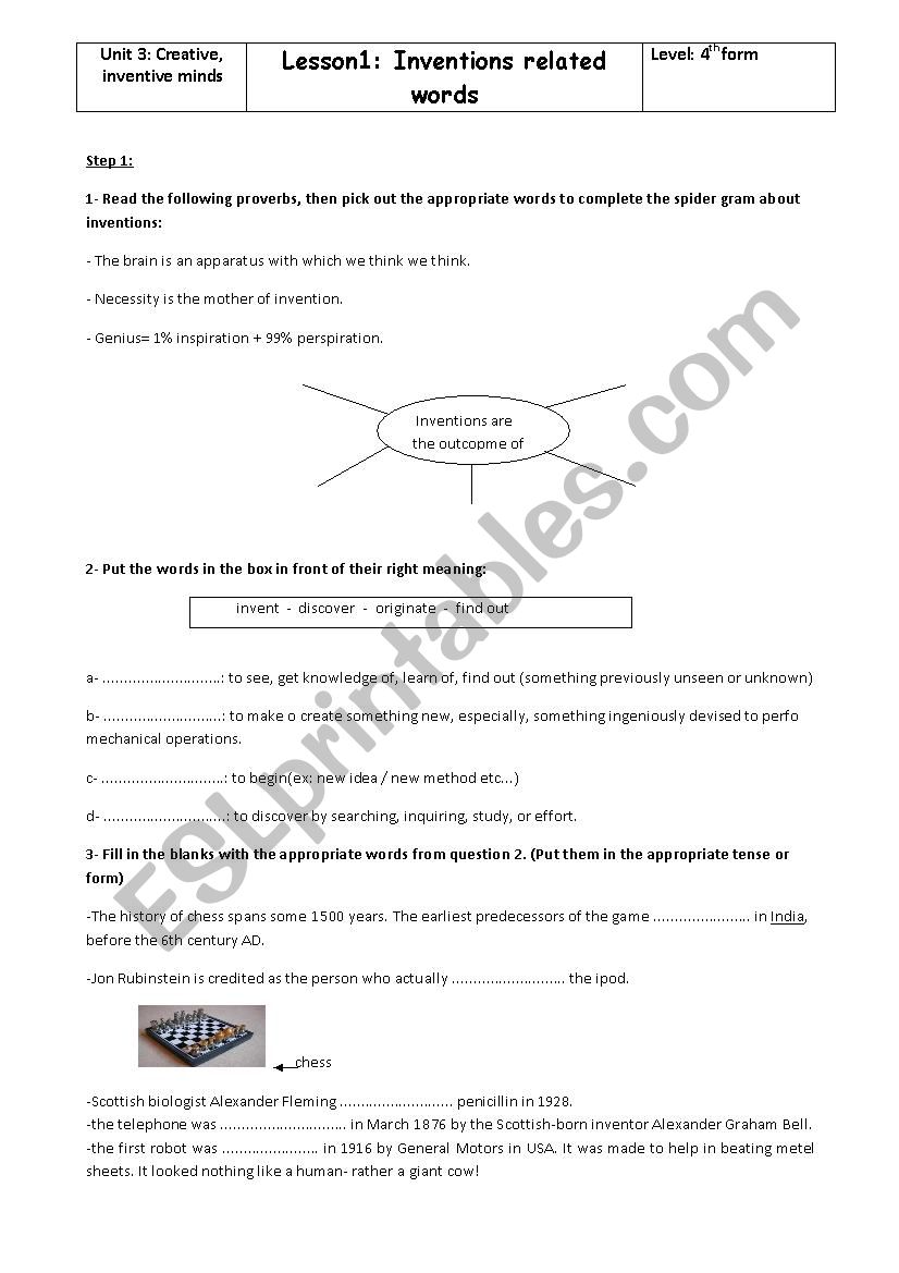 Inventions related wods worksheet