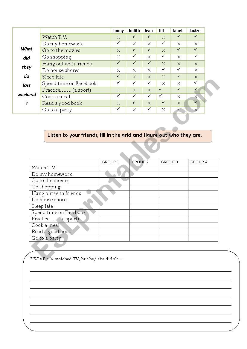 what did you do last weekend? worksheet