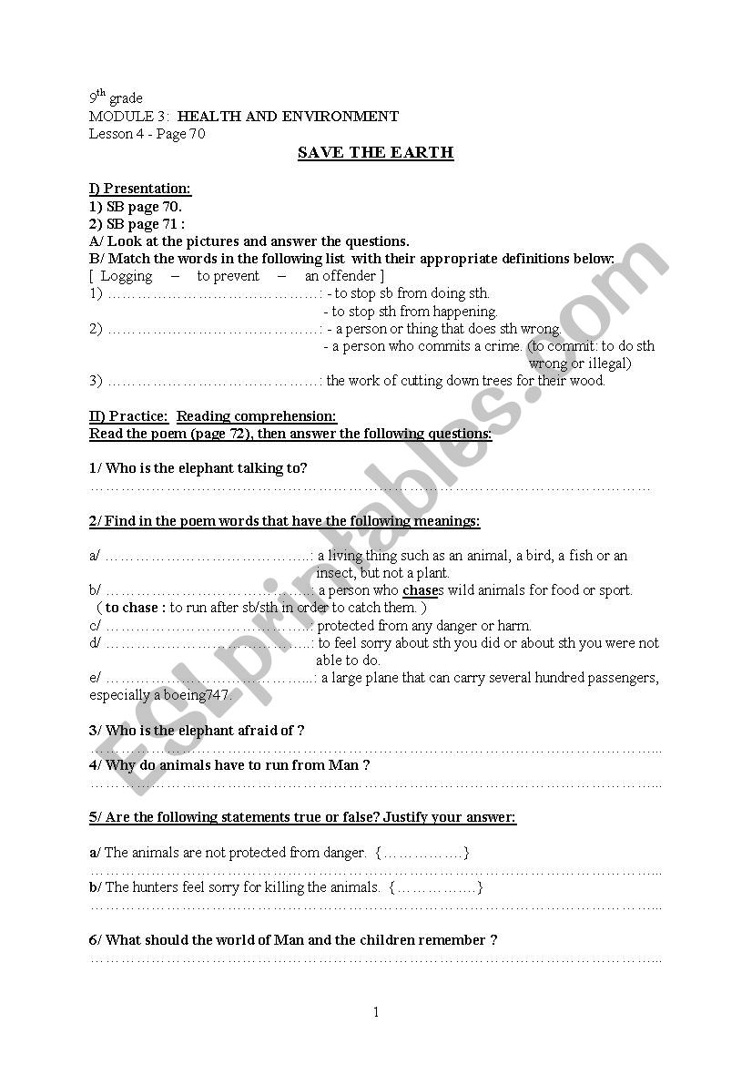 Save the Earth (Lesson 4 - Module 3) (9th gr) 