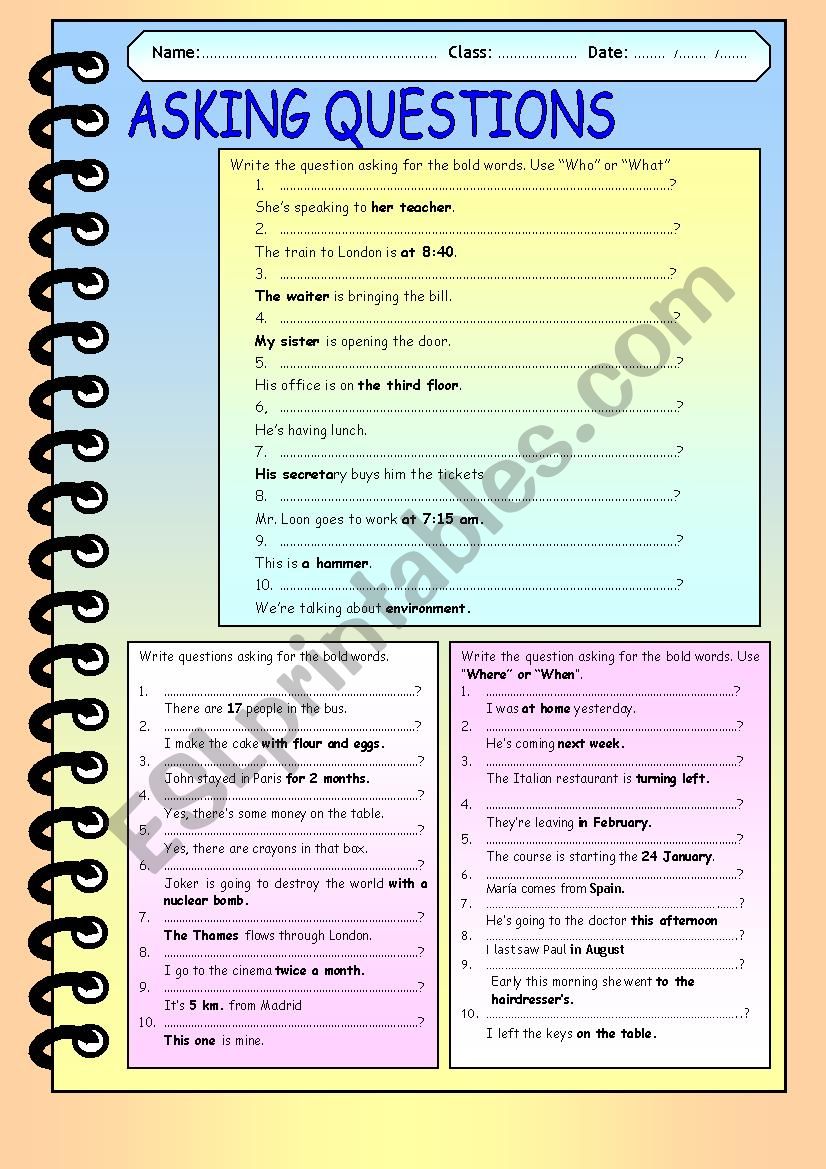 ASKING QUESTIONS worksheet