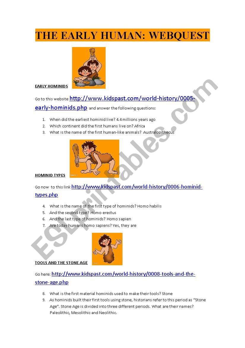 Early Human: Webquest (key) worksheet