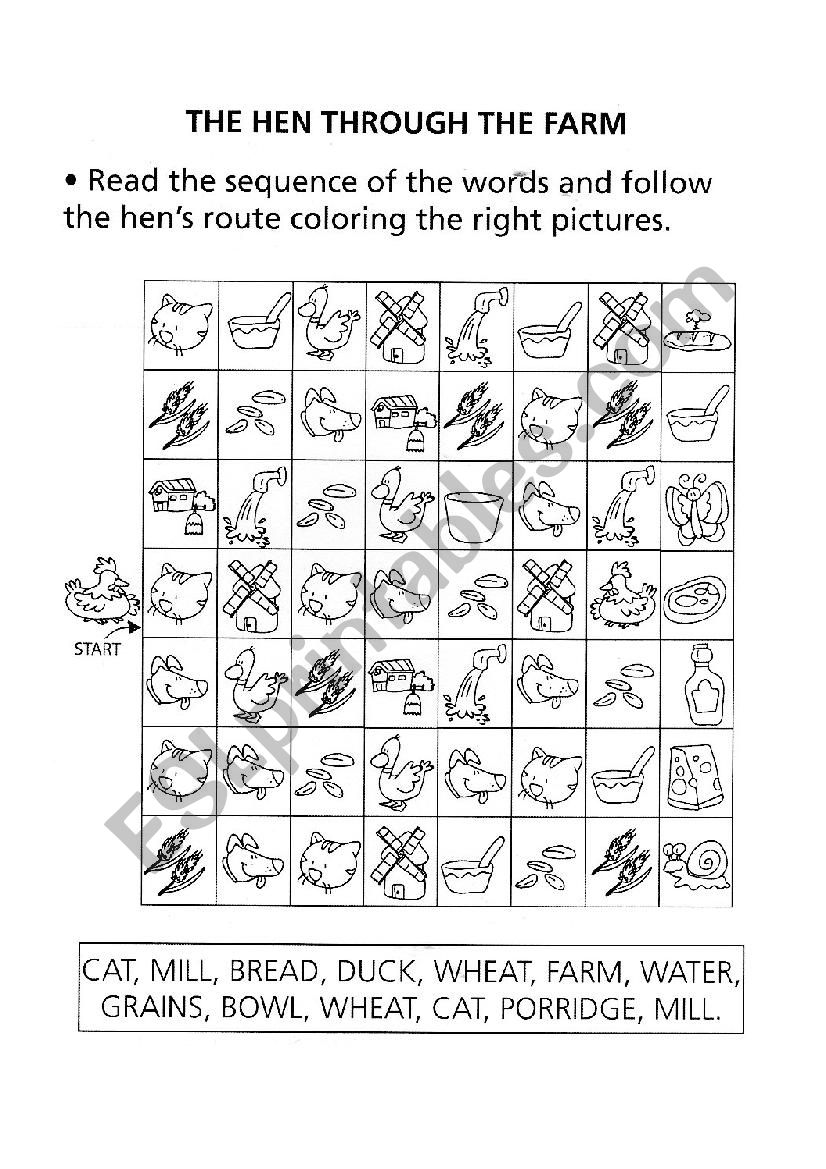 The hen through the farm worksheet