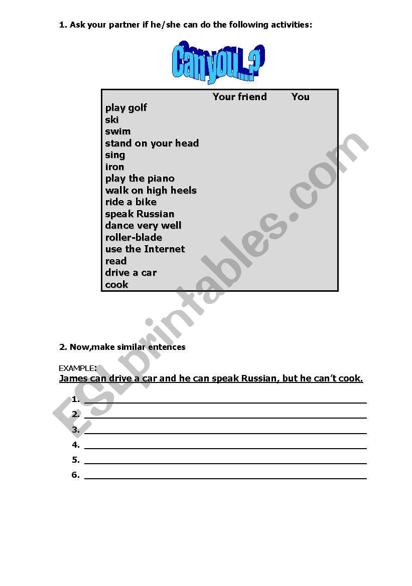 can you...? worksheet