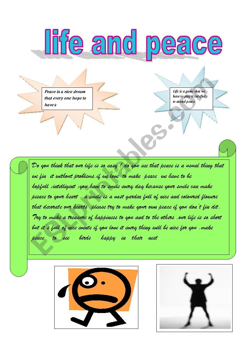 life and peace  worksheet