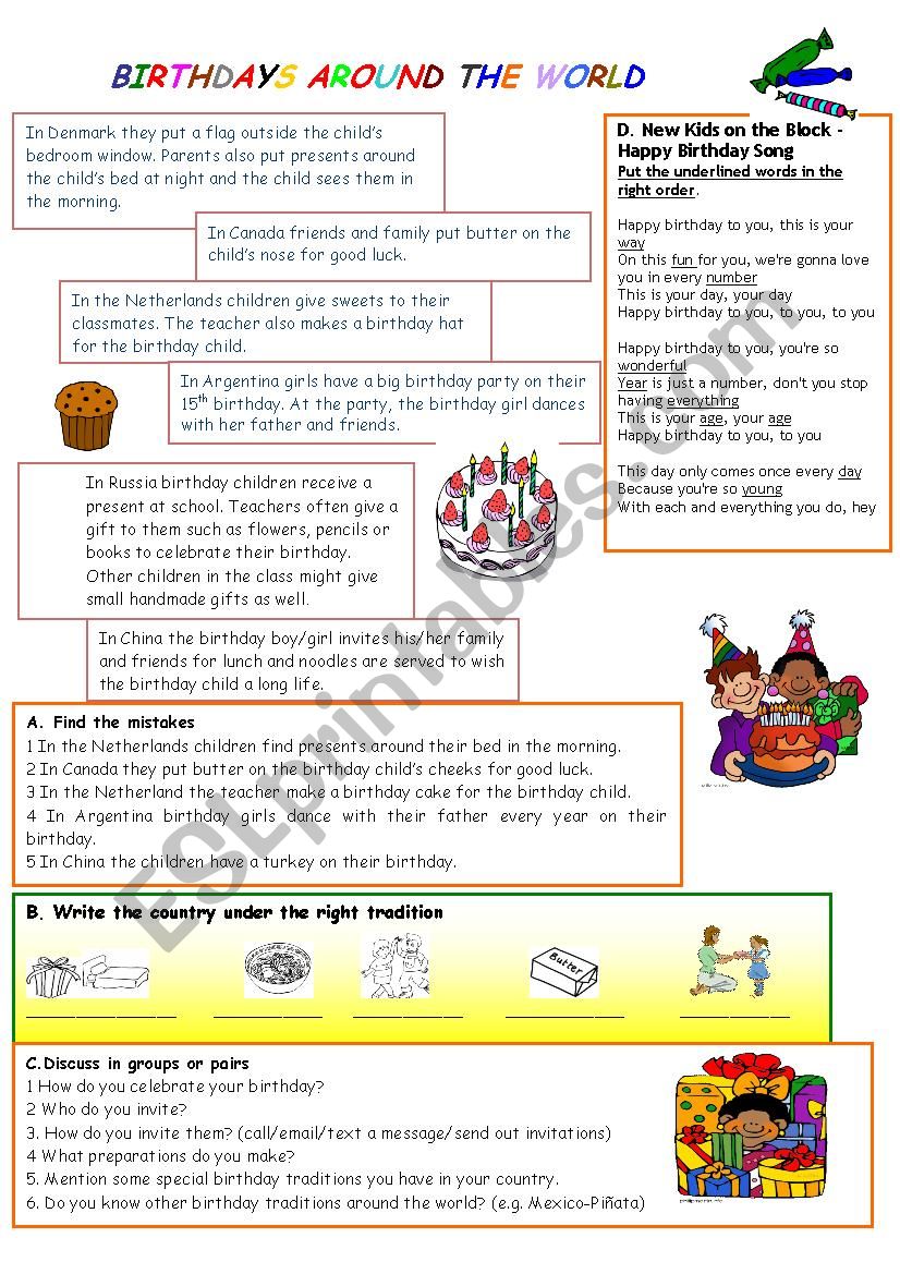 BIRTHDAYS AROUND THE WORLD  worksheet