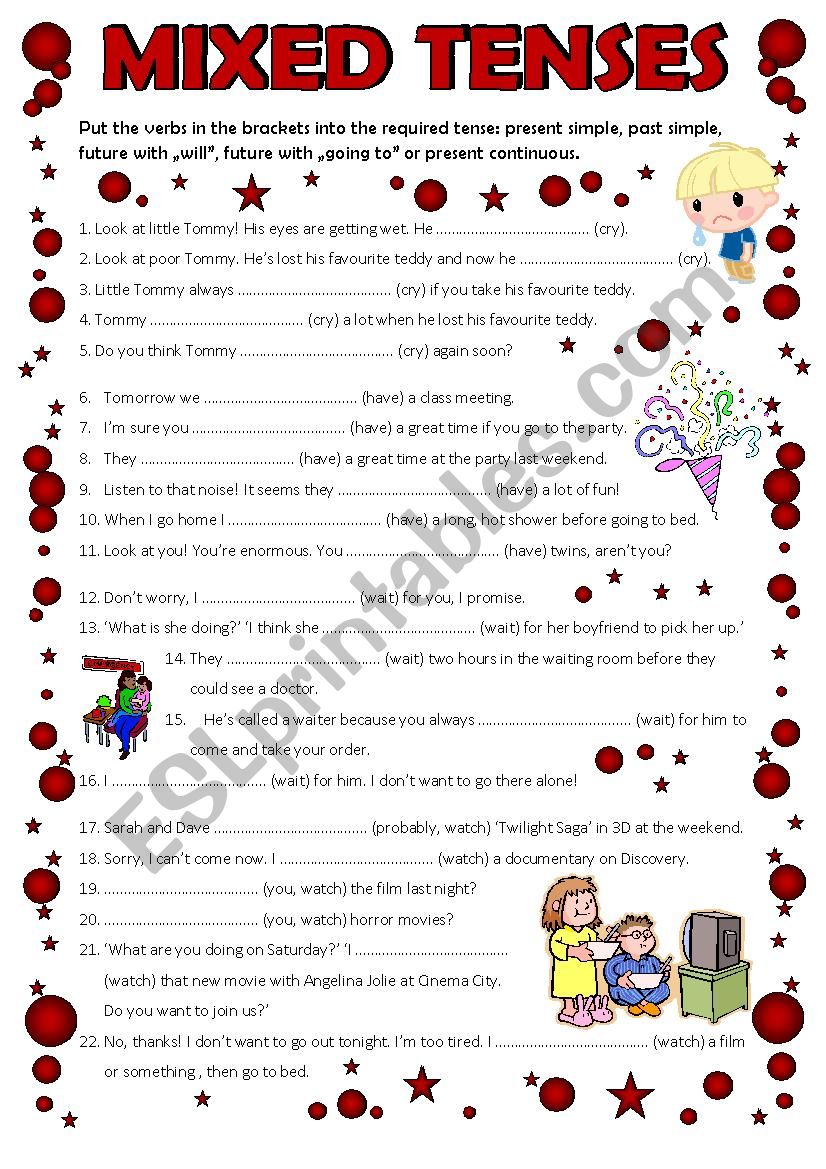 Mixed Tenses (editable) worksheet