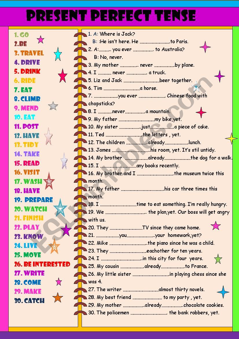 present perfect tense worksheet