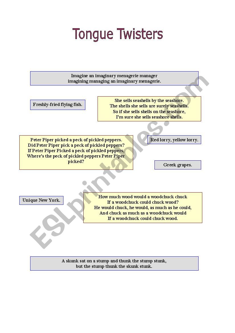 tongue twister worksheet