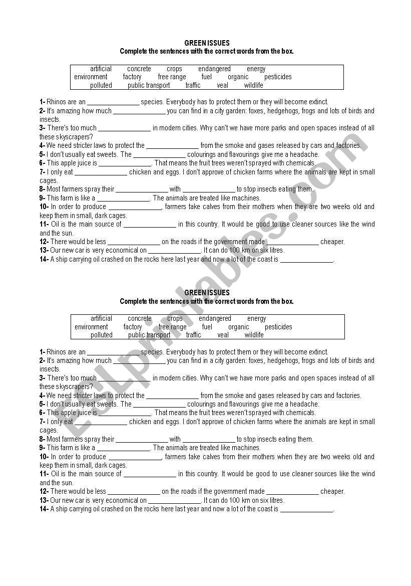 GREEN ISSUES worksheet