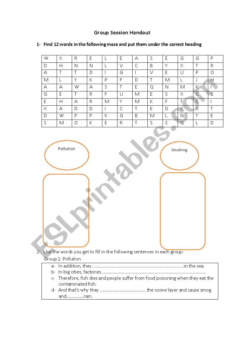 pollution worksheet