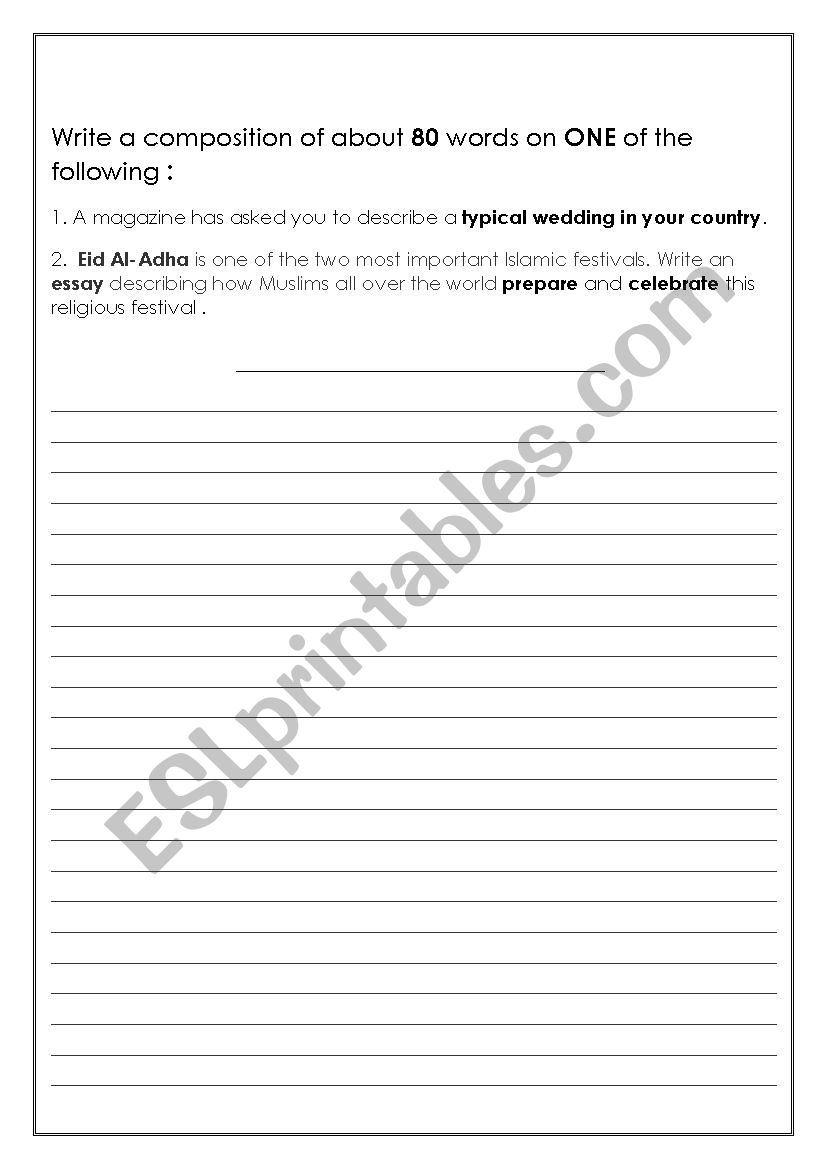 Writing about festivals worksheet