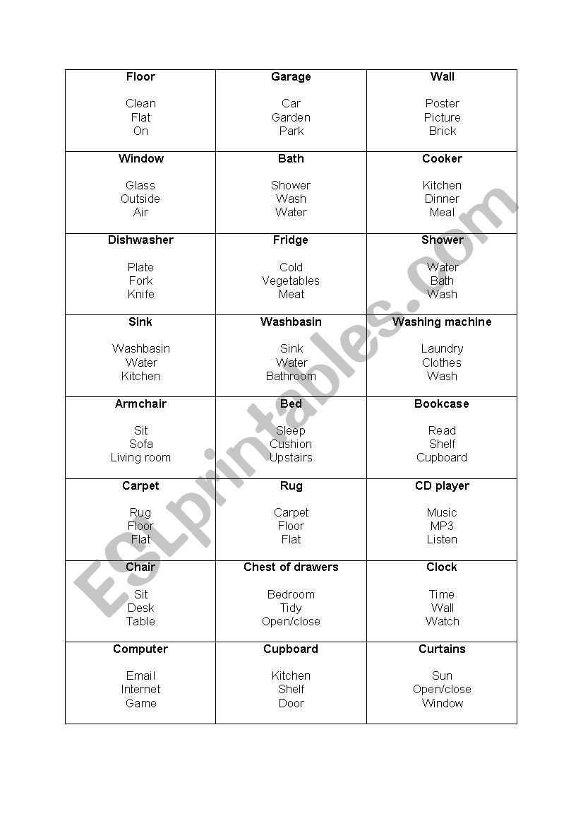 Taboo - parts of a house 2 worksheet