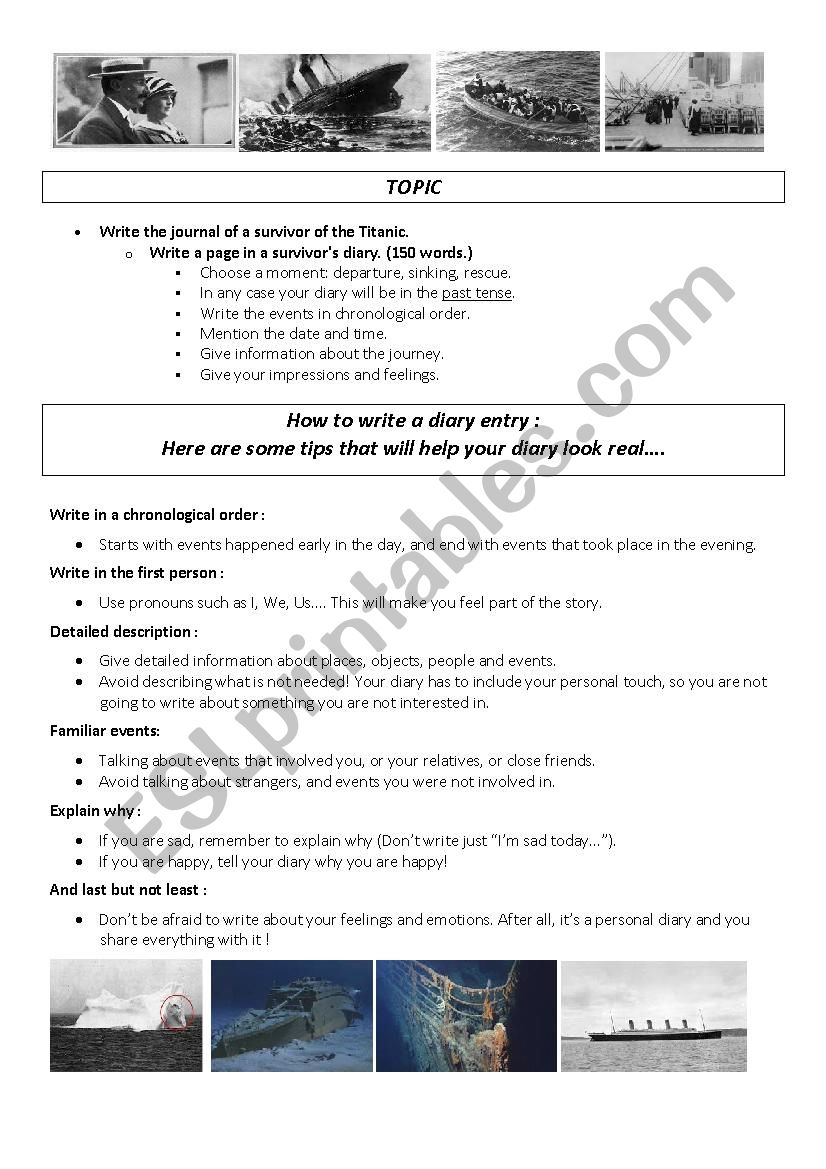 Titanic Final Task Be a writer + You´re a survivor, write an entry