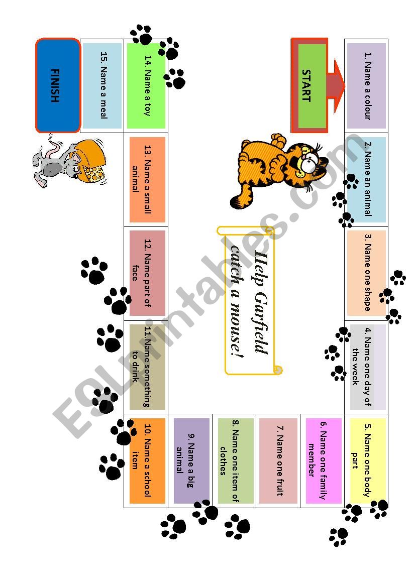 Help Garfield catch the mouse worksheet