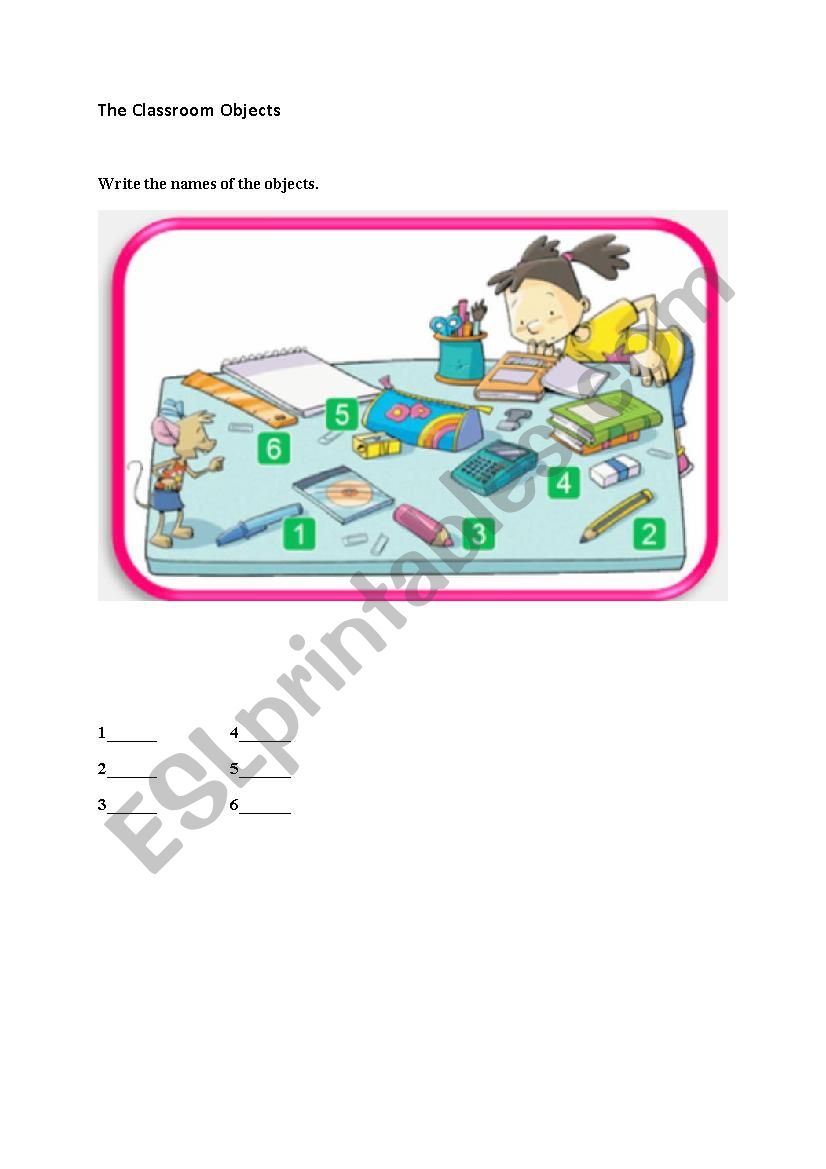 Classroom Objects worksheet