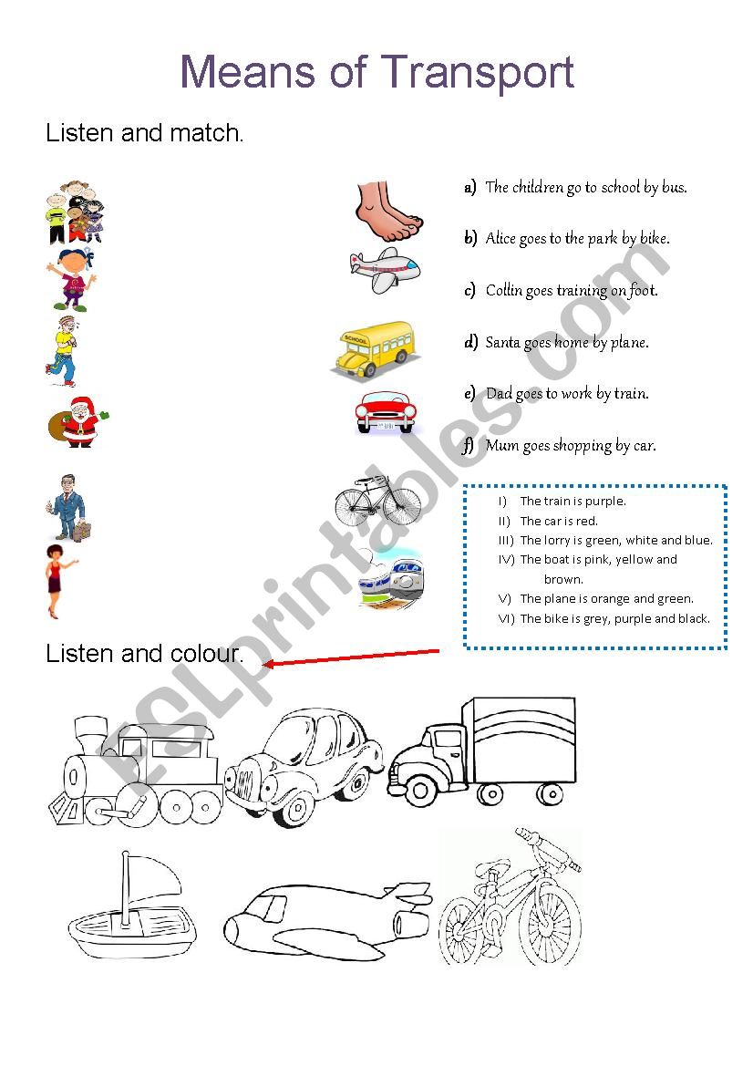 Means of Transport worksheet