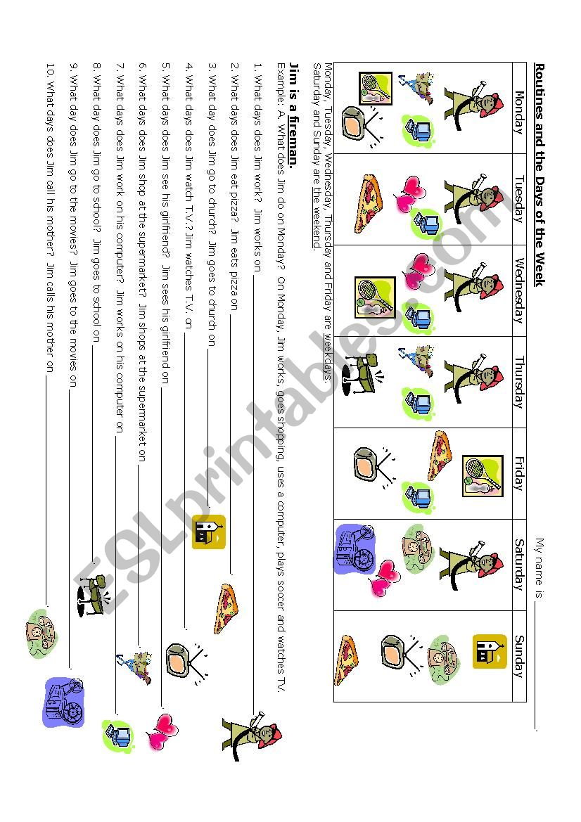 Routines and Days of the Week worksheet