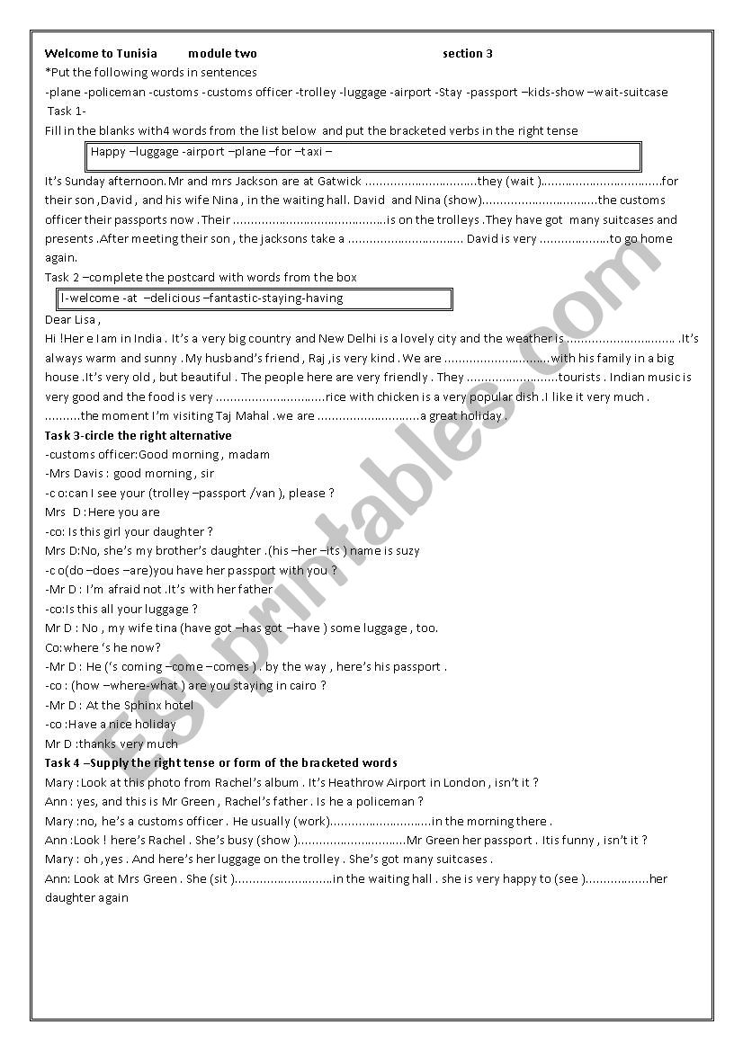 welcome to tunisia  worksheet