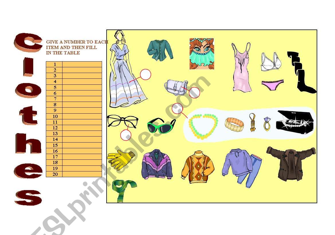 Clothes matching worksheet